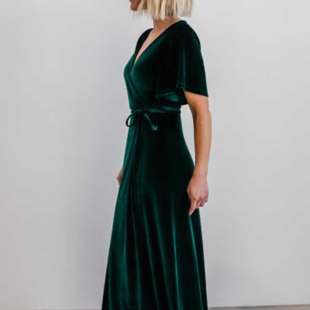 Emerald green velvet maxi wrap dress size small